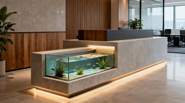 6個(gè)高顏值公司辦公室前臺魚池裝修方案（