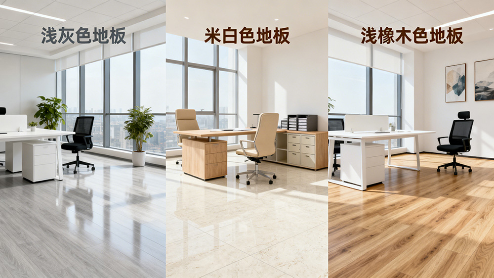 辦公室淺色系地板(淺灰、米白、淺橡木色)